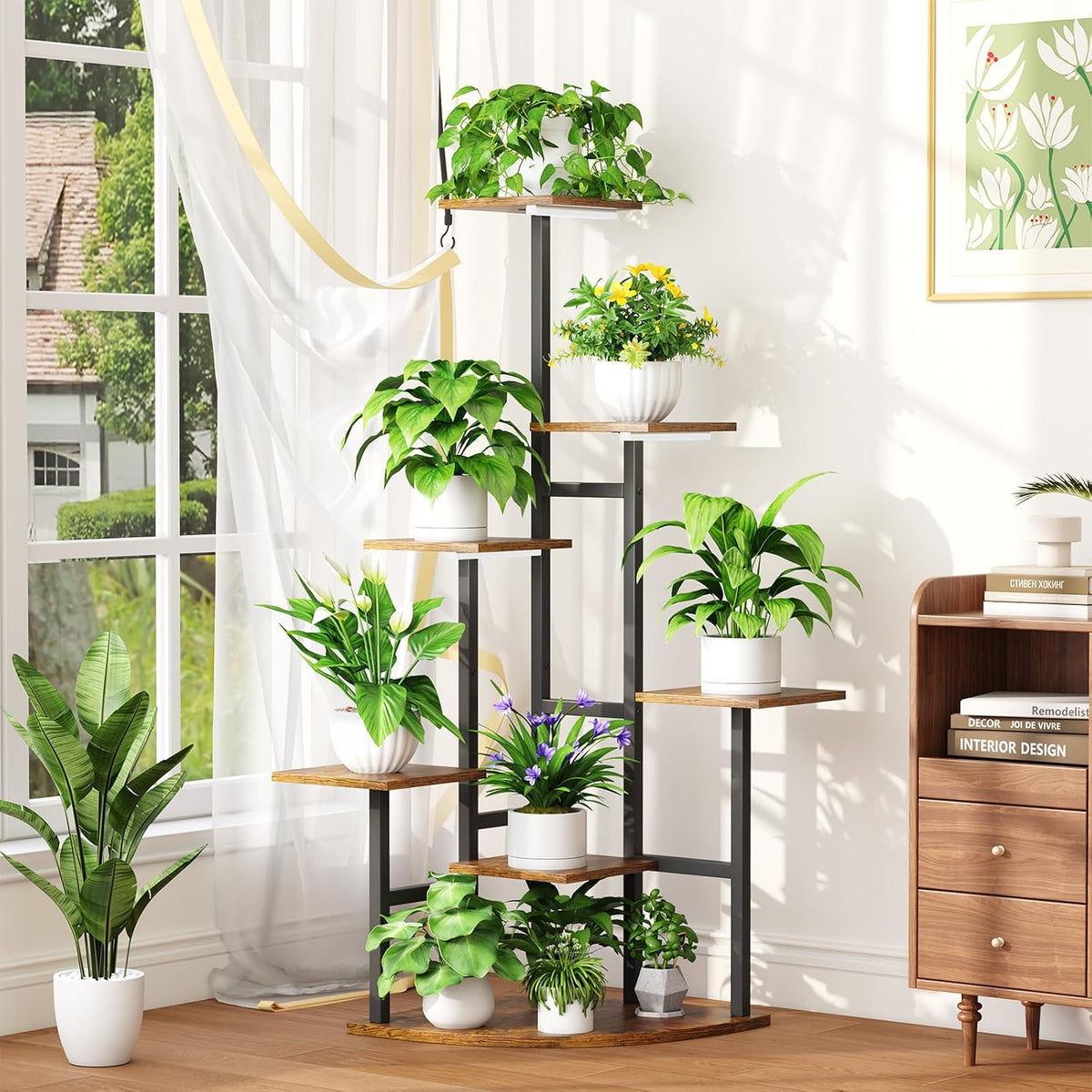 7‑Tier Square Corner Plant Stand With Grow Lights