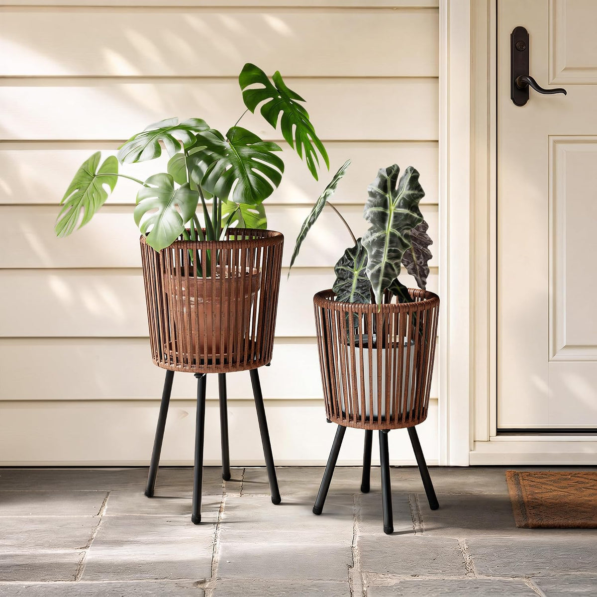 2‑Pack PE‑Rattan Indoor Outdoor Plant Stand