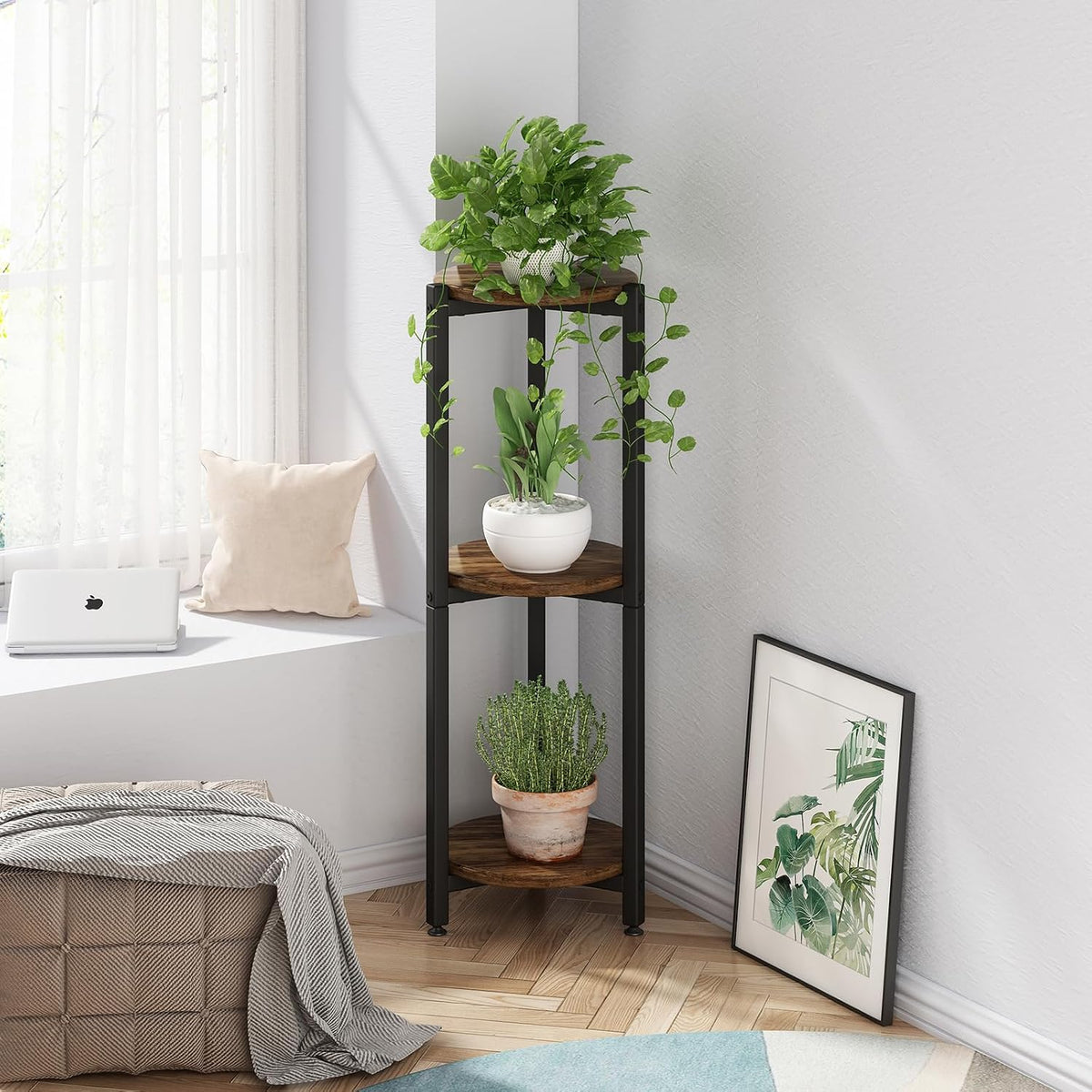 Tall Round Indoor Corner Multi‑Tier Plant Stand