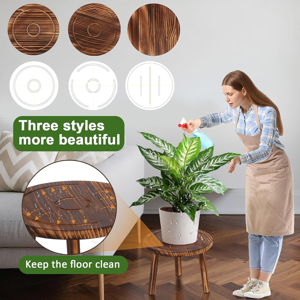 3‑Pack Mid‑Century Wooden Indoor Plant Stools