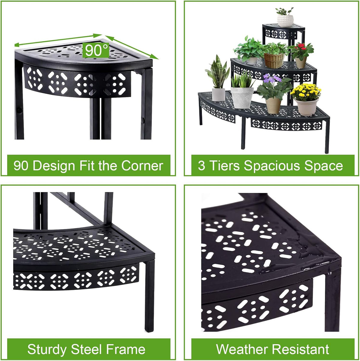 3‑Tier Metal Indoor‑Outdoor Corner Plant Stand