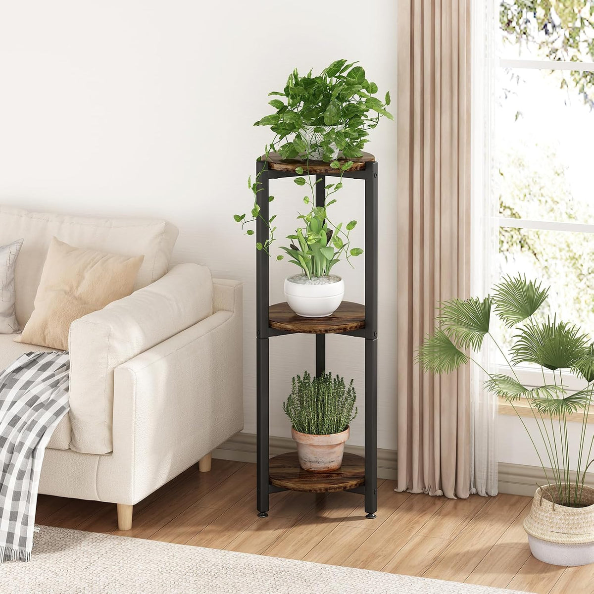 Tall Round Indoor Corner Multi‑Tier Plant Stand