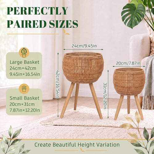 2‑Pack Boho Rattan Indoor Plant Stand Set