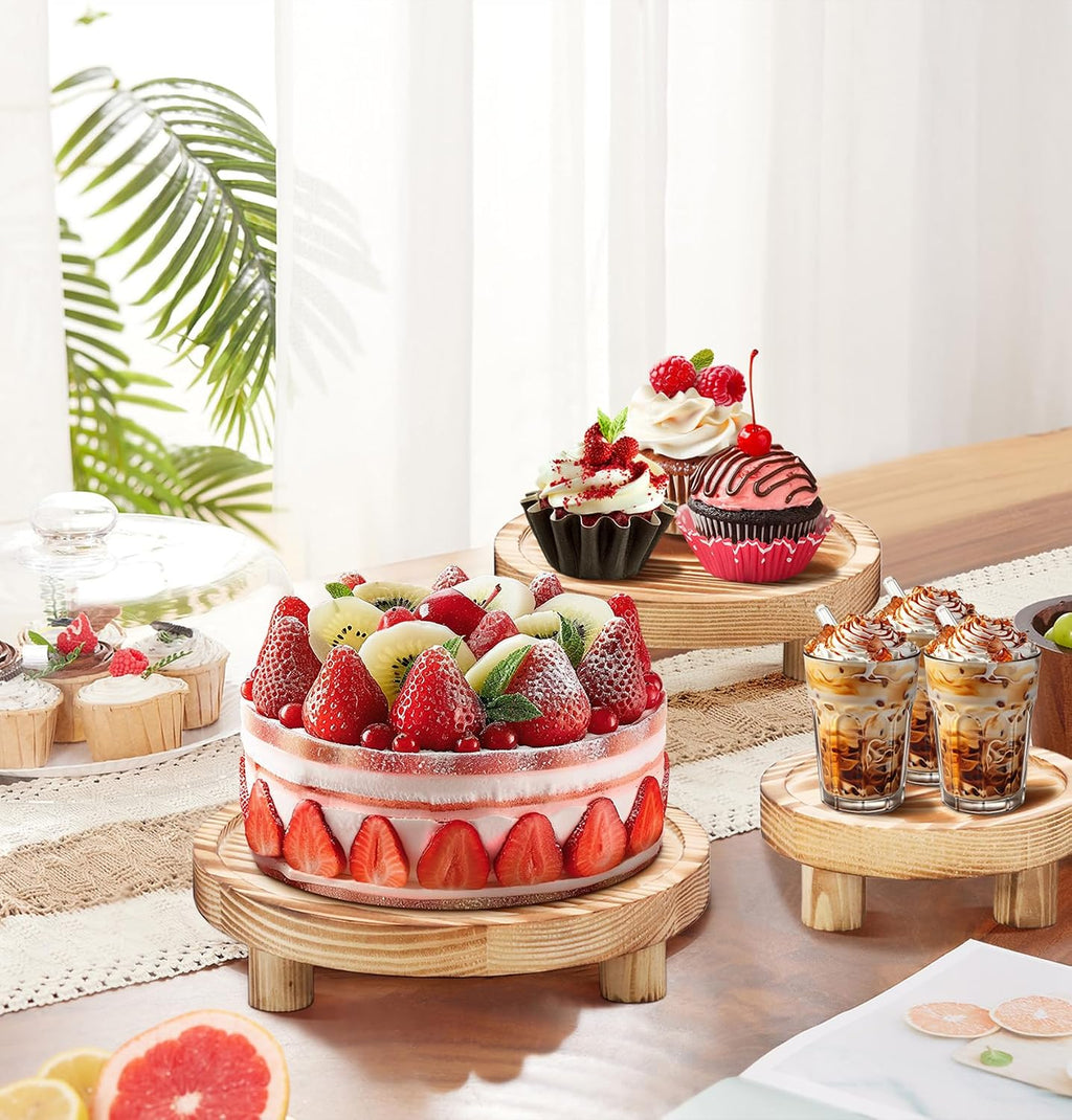 3‑Pack Round Wooden Plant Display Riser Stands