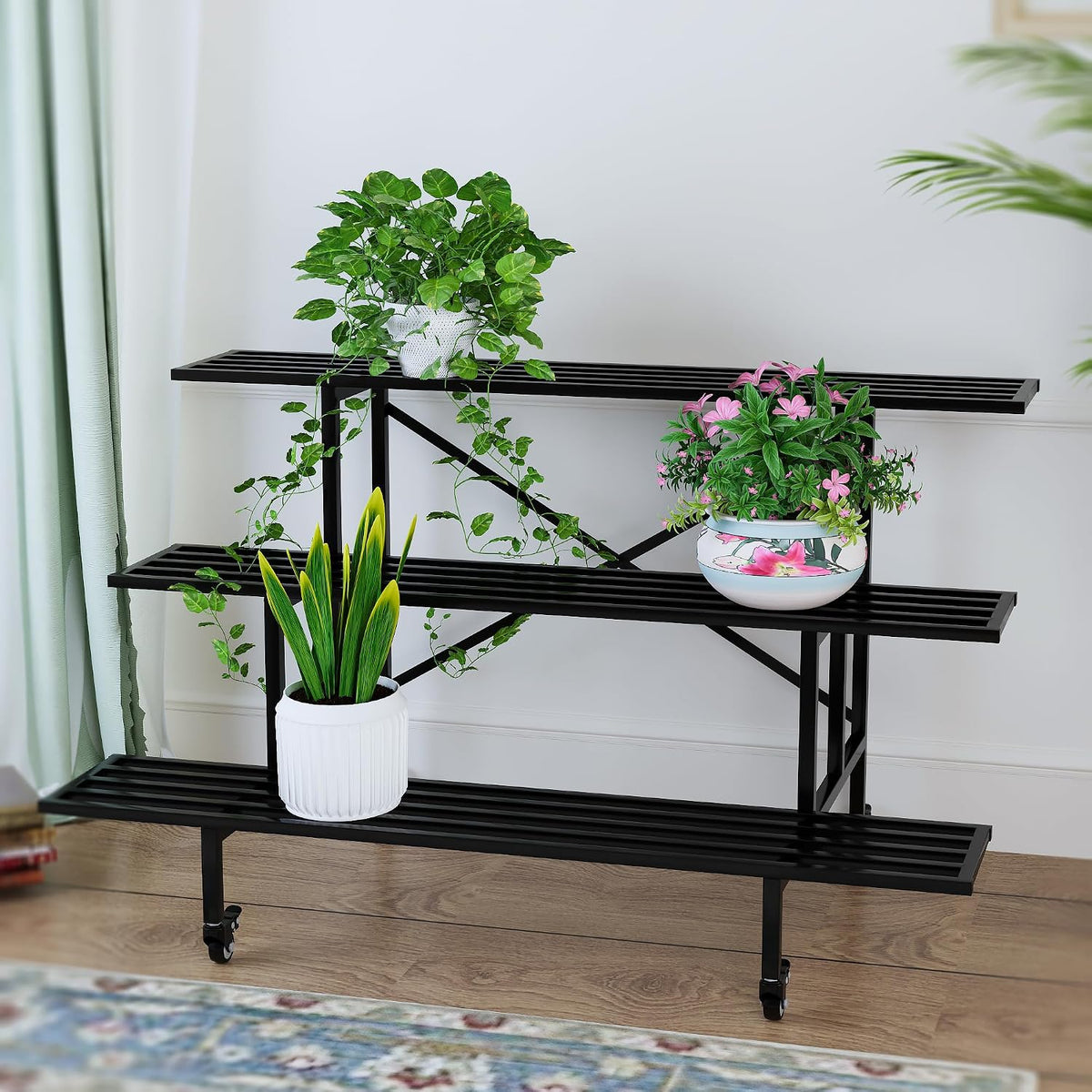 3‑Tier Wheeled Heavy‑Duty Metal Plant Stand