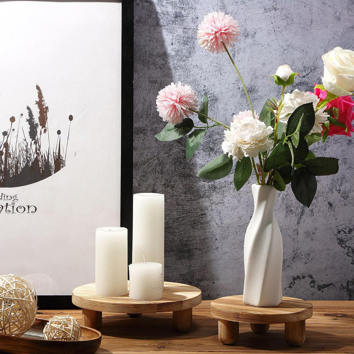 4‑Pack Round Mini Wooden Plant Display Stools