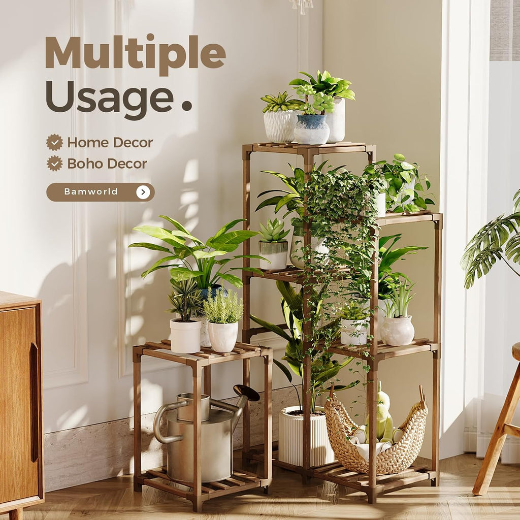 Wooden Indoor Corner Multi‑Tier Plant Stand Shelf