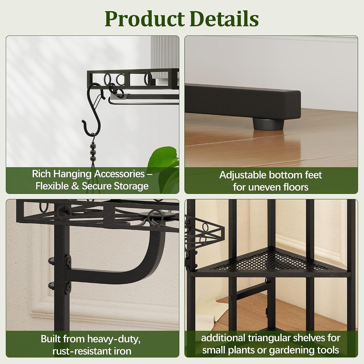 10‑Tier Metal Corner Plant Stand With Grow Lights