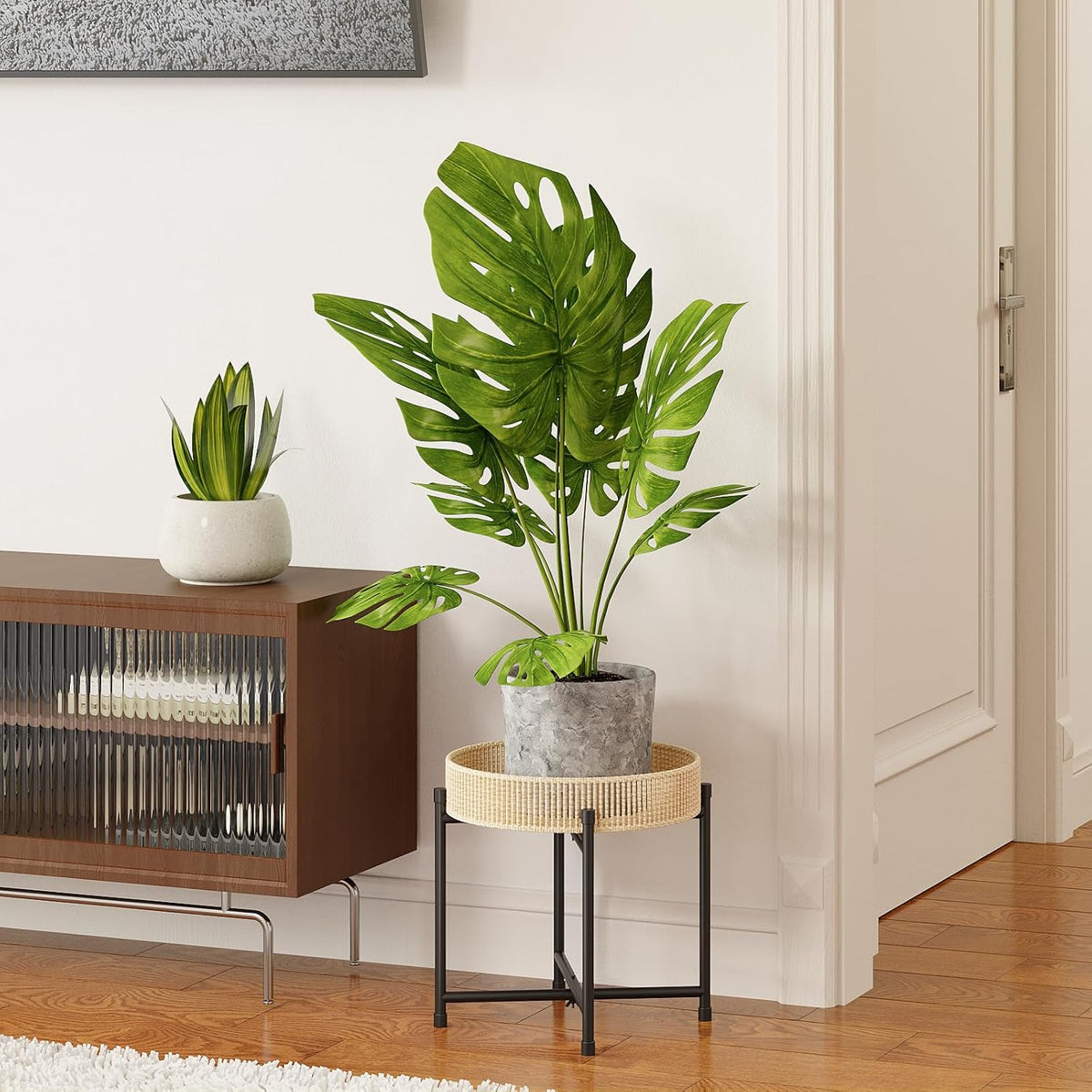 Boho Rattan Indoor Single Plant Stand Table