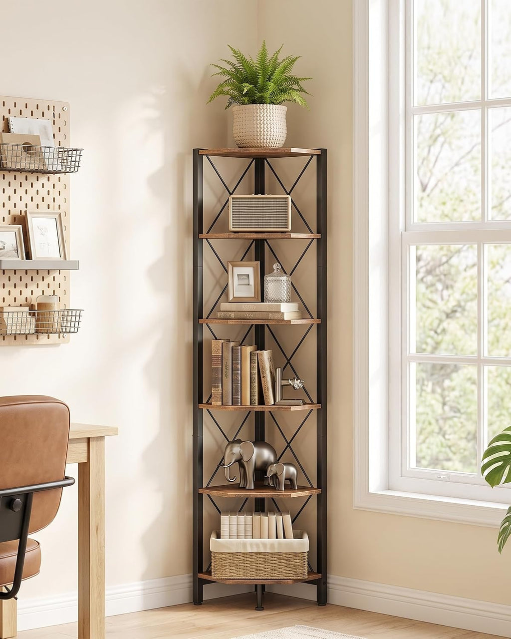 6‑Tier Rustic Open Corner Storage Display Shelf