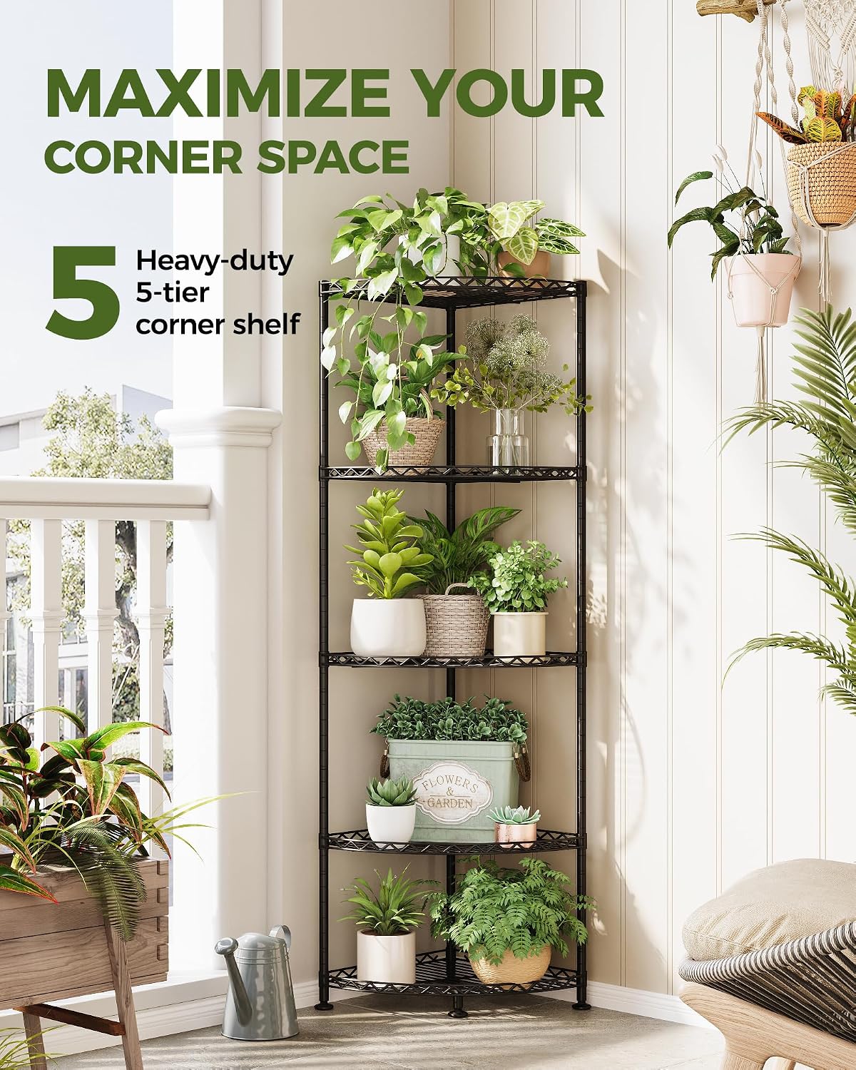5‑Tier Tall Adjustable Corner Multiple‑Plant Stand