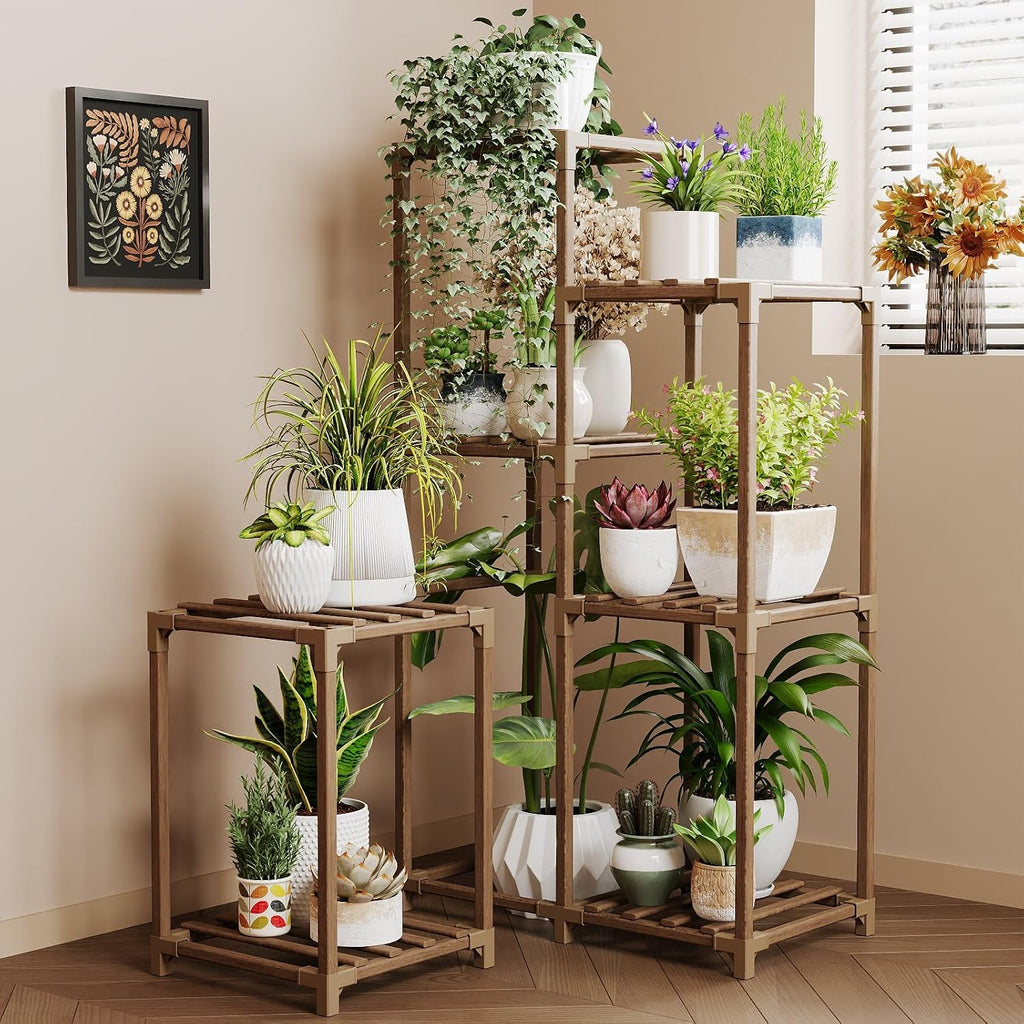 Wooden Indoor Corner Multi‑Tier Plant Stand Shelf