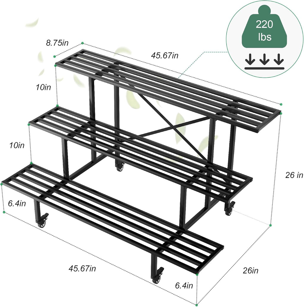 3‑Tier Wheeled Heavy‑Duty Metal Plant Stand