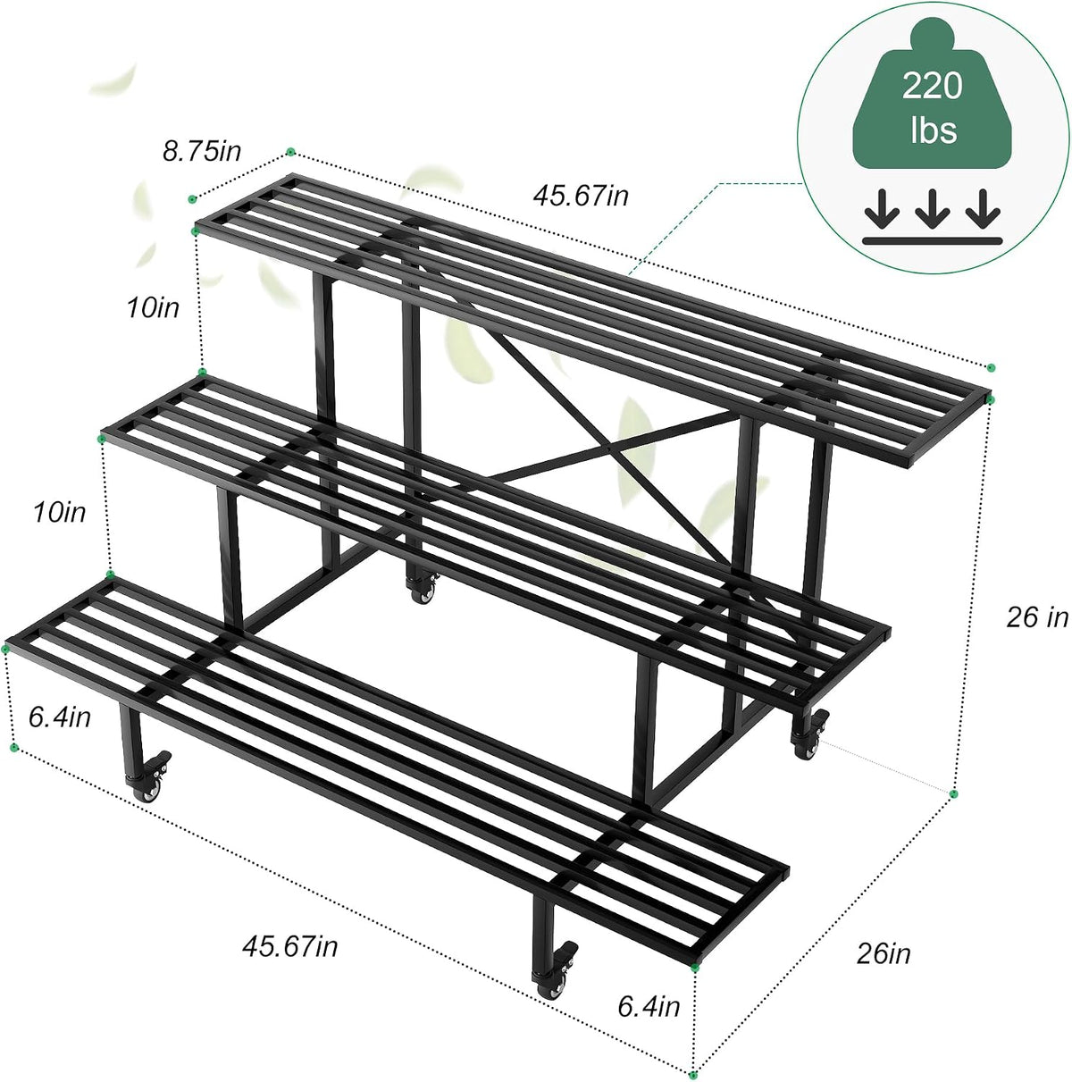 3‑Tier Wheeled Heavy‑Duty Metal Plant Stand