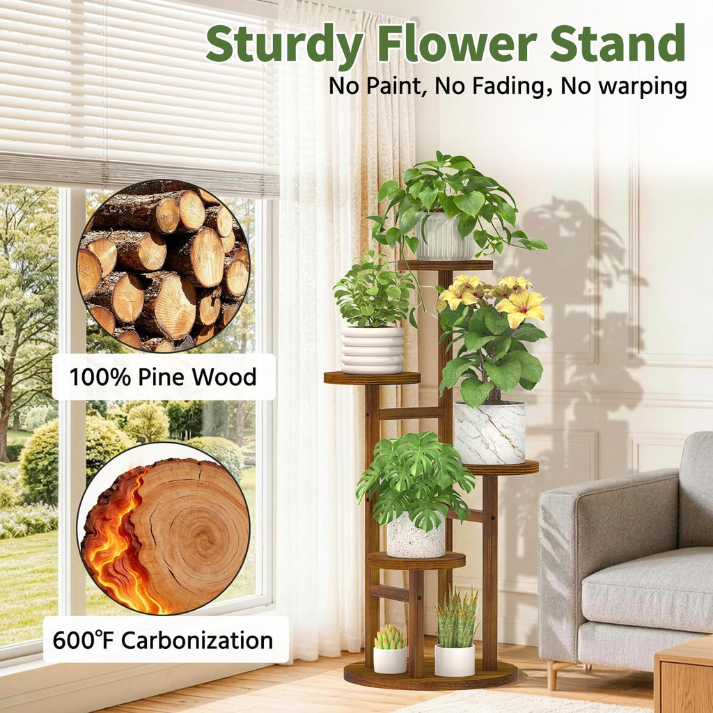 4‑Tier Tall Wooden Indoor Corner Plant Stand Table