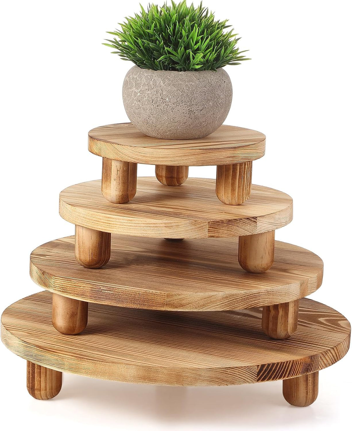 4‑Pack Round Mini Wooden Plant Display Stools