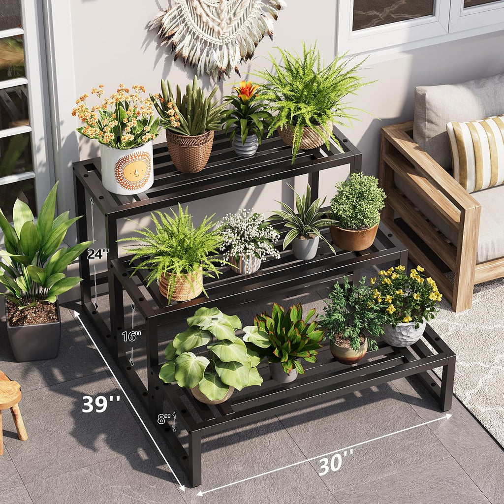3‑Tier Ladder Metal Indoor‑Outdoor Plant Stand