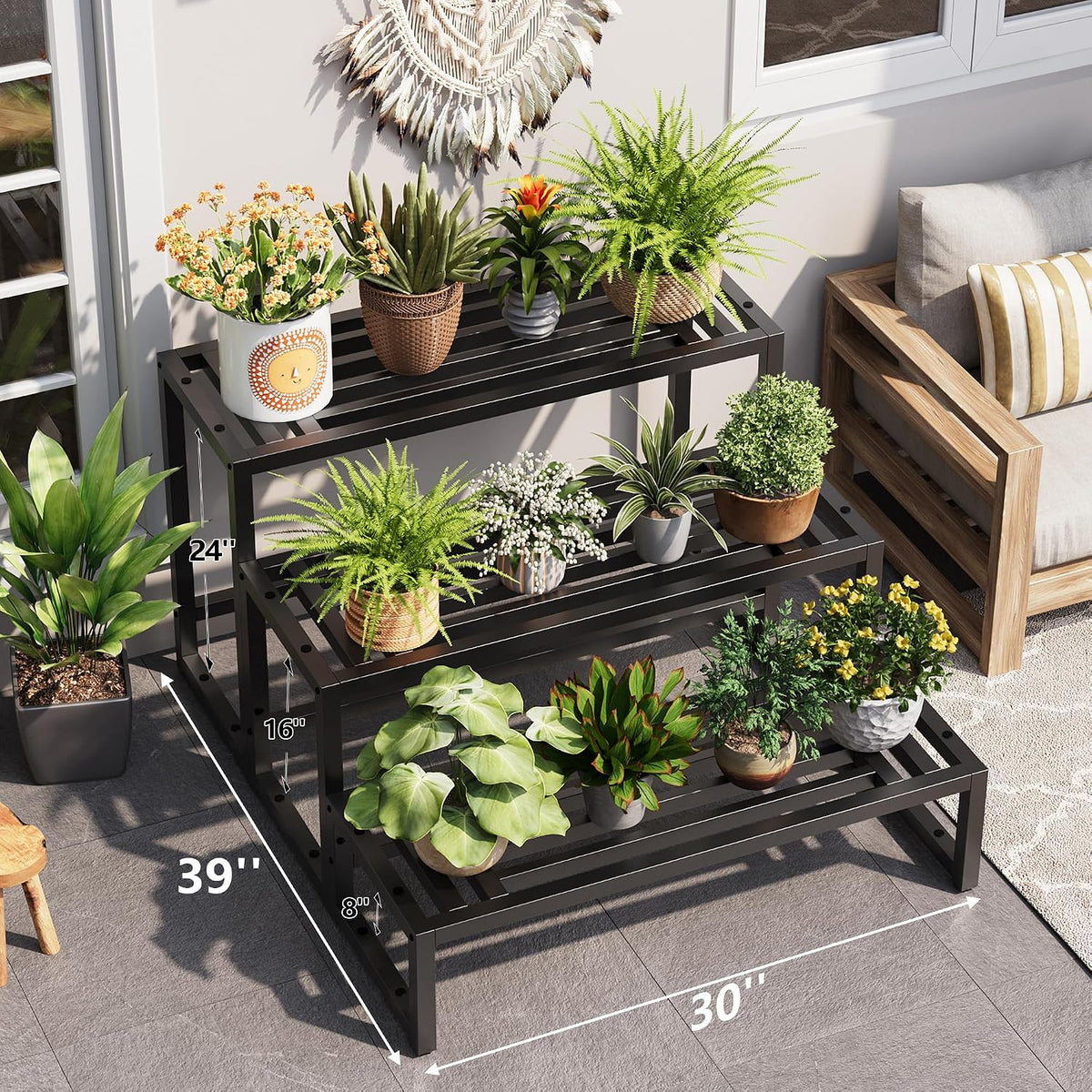 3‑Tier Ladder Metal Indoor‑Outdoor Plant Stand