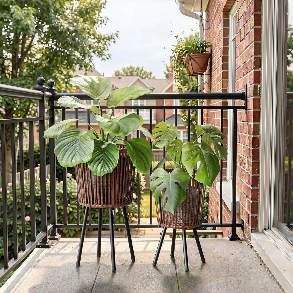 2‑Pack PE‑Rattan Indoor Outdoor Plant Stand