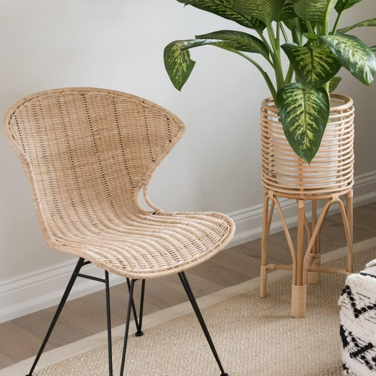 Two‑Tier Boho Rattan Indoor Plant Stand Shelf